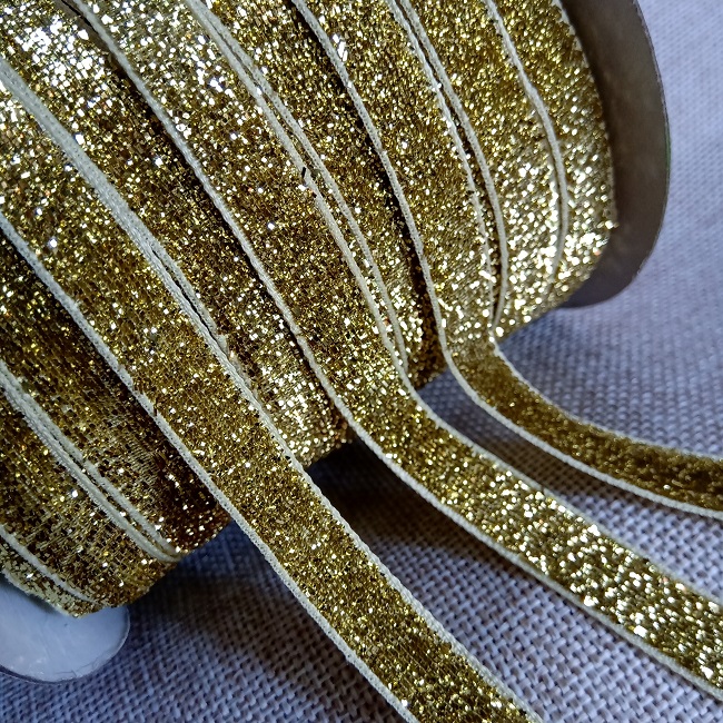 Тасьма велюр з люрексом, 10 мм., золото.