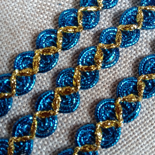 Тасьма парча, 12 мм., золото-синій.