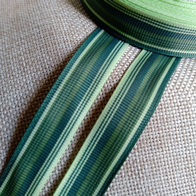Репсова стрічка 1,5 см., Смужка (зелена з салатовим).