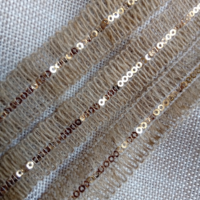 Тасьма плетена джутова з пайетками  20 мм.