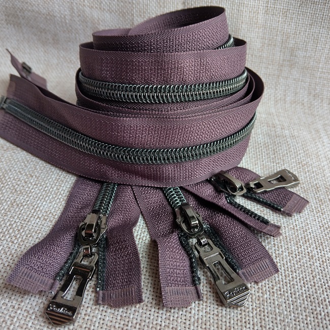 Блискавка спіральна, тип-7, 80 см, black silver, бузково-коричневий