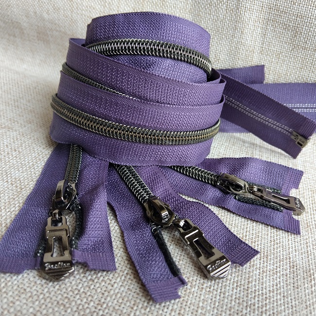 Блискавка спіральна, тип-7, 80 см, black silver, бузковий (4)
