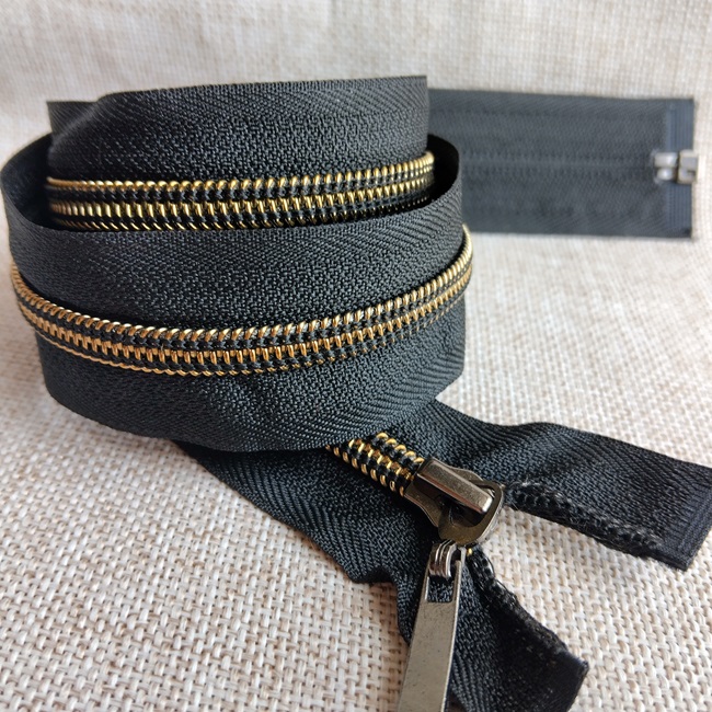 Блискавка спіральна, тип-7, 80 см, gold чорна