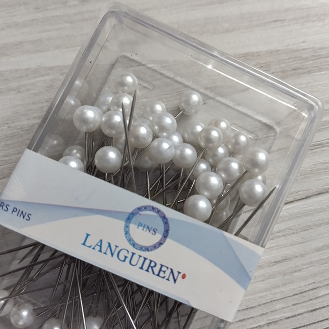 Шпилька-намистина біла в пластиковій коробці, 50 мм, 48 шт