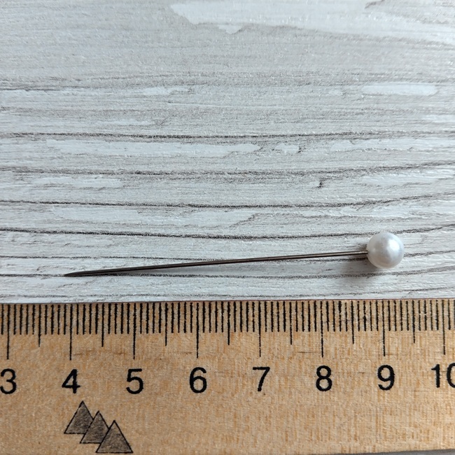 Шпилька-намистина біла в пластиковій коробці, 50 мм, 48 шт