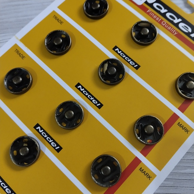 Кнопка пришивна, металева,  антік, 17 мм,  (12 шт.)