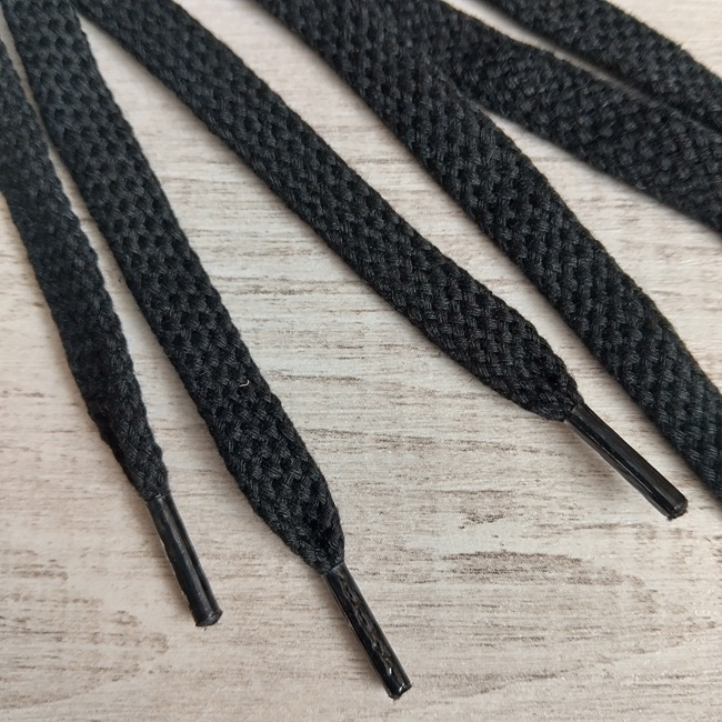Шнурки плоскі бавовняні, 10 мм, 100 см, чорні