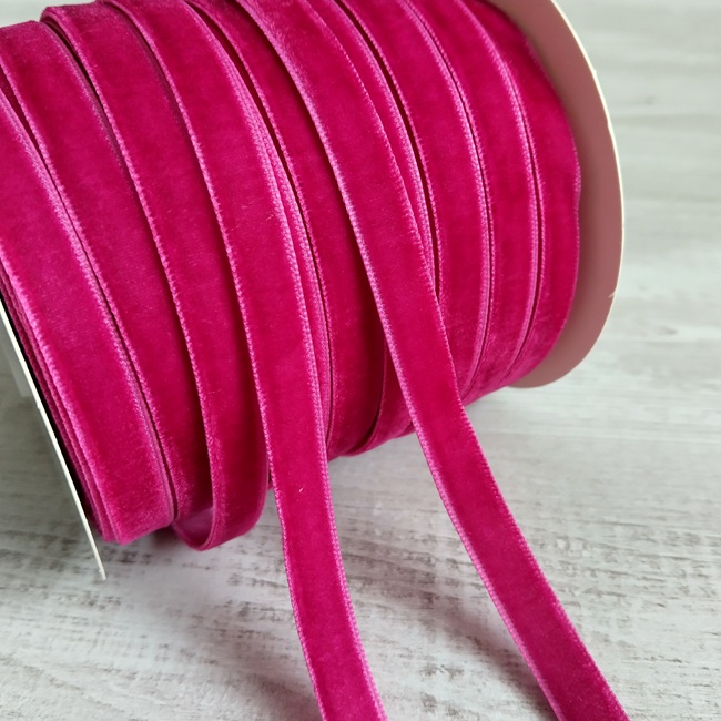 Тасьма велюр (бархат), 10 мм, рожева