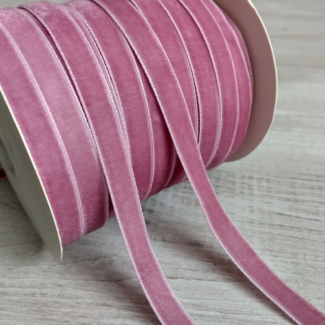 Тасьма велюр (бархат), 10 мм, рожева пудра