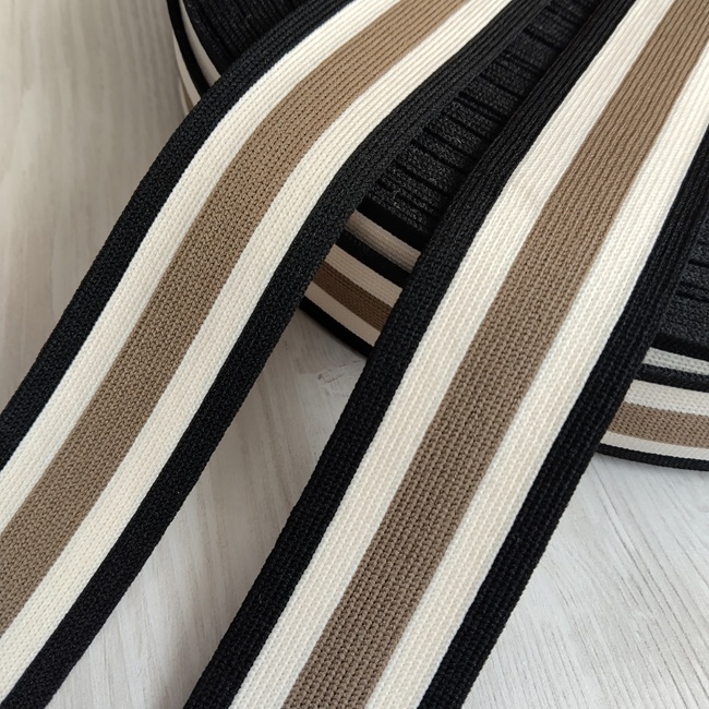 Тасьма трикотажна Лампасна, 40 мм, полоска(чорний,молочний, коричневий)