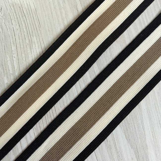 Тасьма трикотажна Лампасна, 40 мм, полоска(чорний,молочний, коричневий)