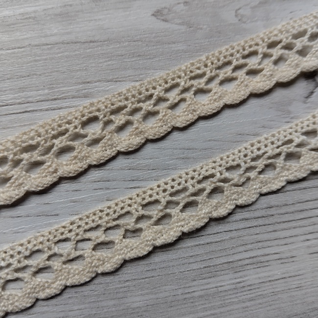 Мереживо натуральне бавовняне, 15 мм, світло-бежевий