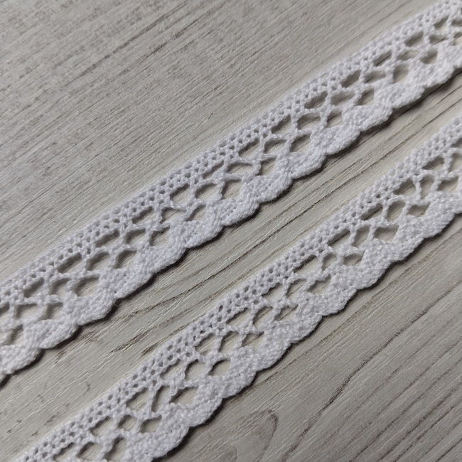 Мереживо натуральне бавовняне, 15 мм, білий