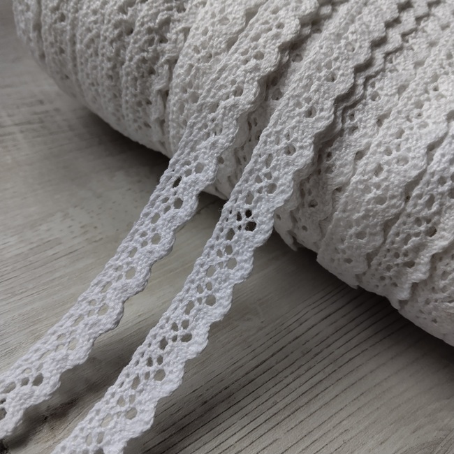 Мереживо натуральне бавовняне, 13 мм, білий