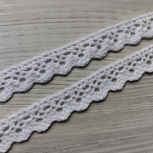 Мереживо натуральне бавовняне, 13 мм, білий