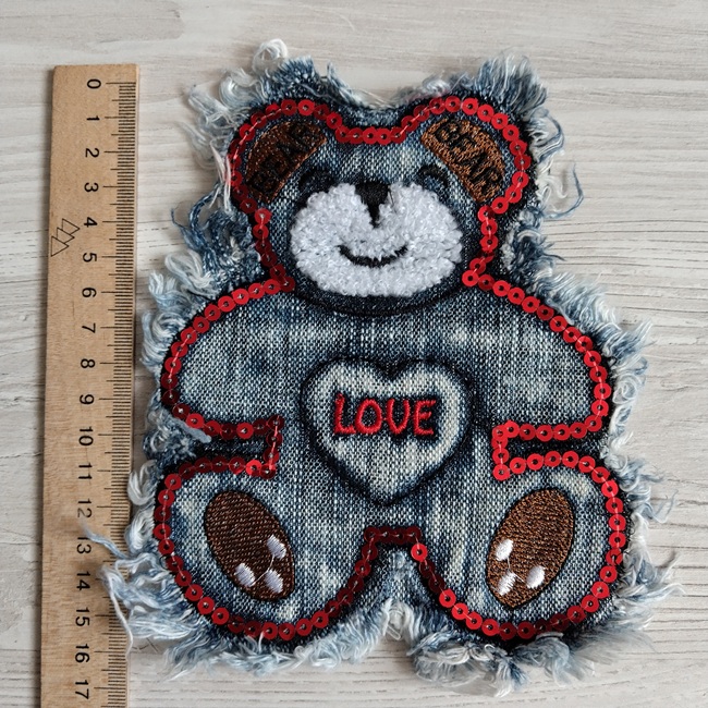 Нашивка Ведмідь, джинс, 16х14 мм