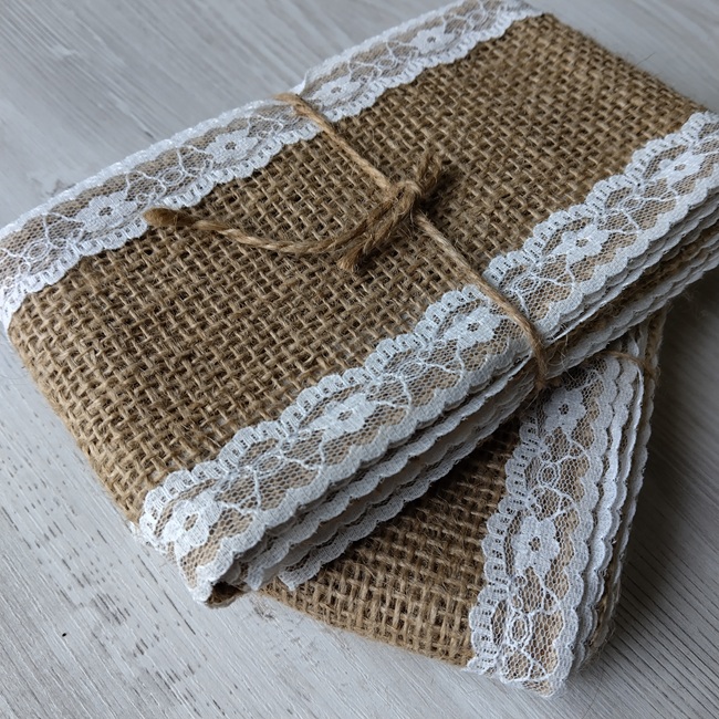 Стрічка з натуральної мішковини з мереживом по краям, 9 см, 2 метри (21)