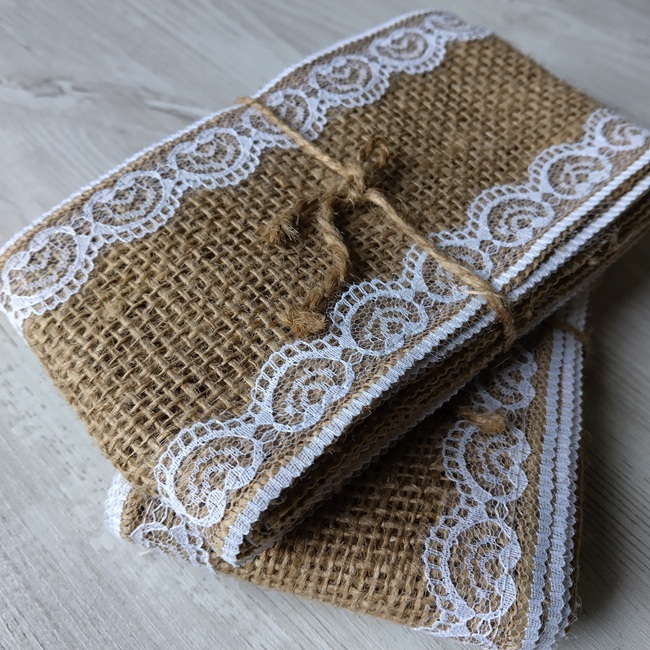 Стрічка з натуральної мішковини з мереживом по краям, 9 см, 2 метри (22)