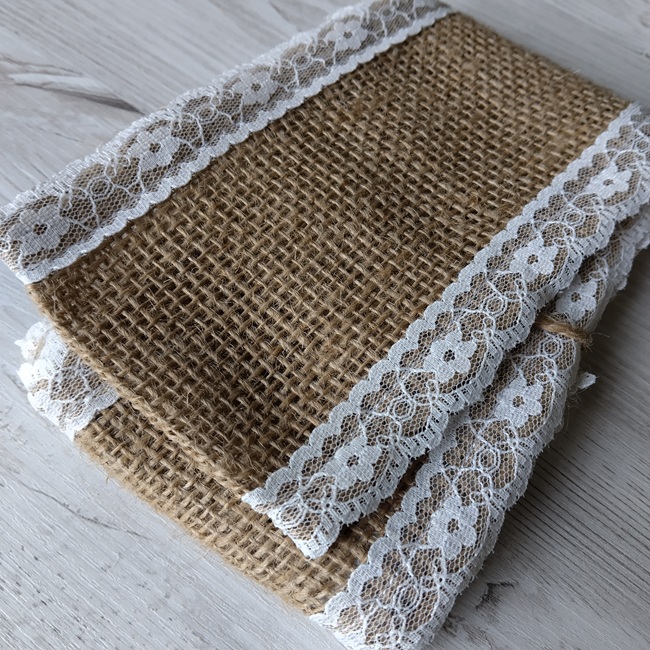 Стрічка з натуральної мішковини з мереживом по краям, 9 см, 2 метри (18)