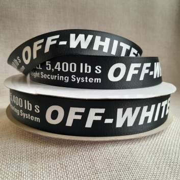 Репсова стрічка OFF- WHITE, 2,5 см, чорна з білими буквами.