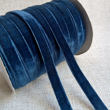 Тасьма велюр (бархат), 10 мм, темно-синя.