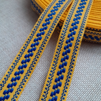 Стрічка жаккардова Українский орнамент, 20 мм. (жовтий, синій)