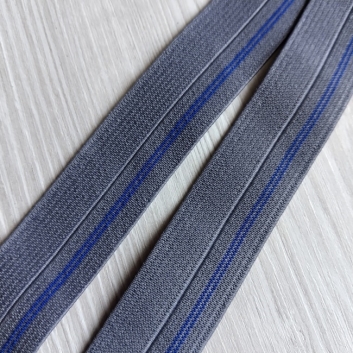 Резинка в'язана пополамка, 23 мм, сіра з синьою полосою.