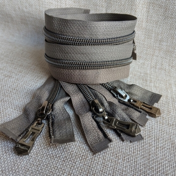 Блискавка спіральна, тип-7, 80 см, black silver, попільно-коричнева
