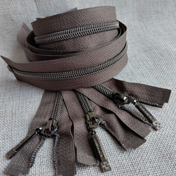 Блискавка спіральна, тип-7, 80 см, black silver, світло-коричнева