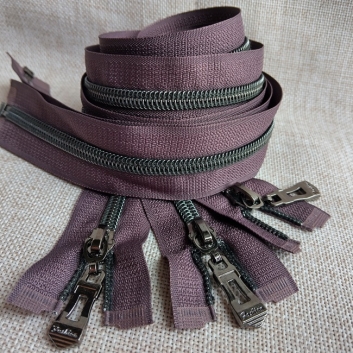 Блискавка спіральна, тип-7, 80 см, black silver, бузково-коричневий
