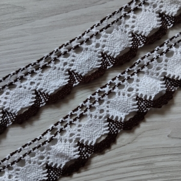 Мереживо натуральне бавовняне, 4.0 см, біло-коричневе