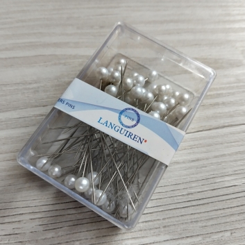 Шпилька-намистина біла в пластиковій коробці, 50 мм, 48 шт