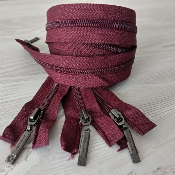 Блискавка спіральна, тип-7, 2 бігунка, 110 см, бордова