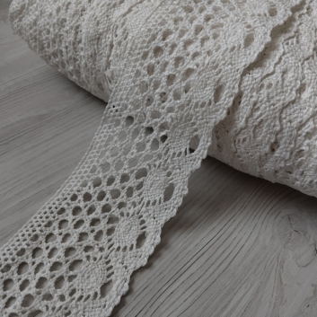 Мереживо натуральне бавовняне, 60 мм, молочний