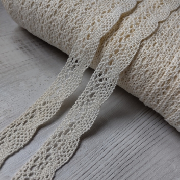 Мереживо натуральне бавовняне, 20 мм, молочний