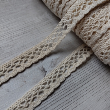 Мереживо натуральне бавовняне, 15 мм, світло-бежевий