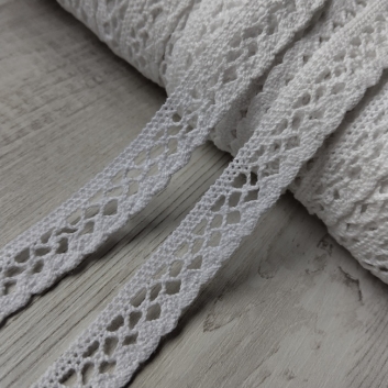 Мереживо натуральне бавовняне, 15 мм, білий