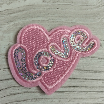Нашивка клейова Серцерожеве  з пайєткою, 65х50 мм