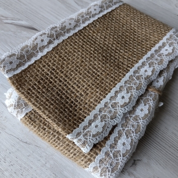 Стрічка з натуральної мішковини з мереживом по краям, 9 см, 2 метри (18)
