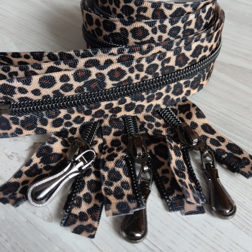 Блискавка спіральна, тип-7, 80 см, 1 бігунок, black silver, леопард