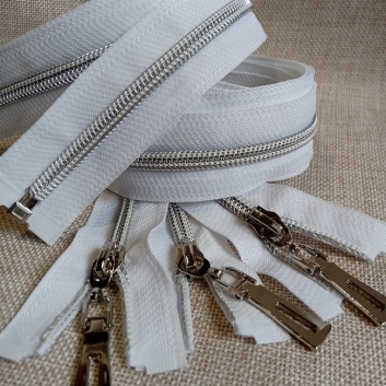Блискавка спіральна, тип-7, 80 см., silver на білій основі (101)